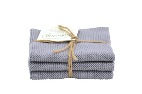 Solwang Wipes, Medium Grey, Set of 3, Knitted Wiping Cloth, Cotton Cleaning Cloths