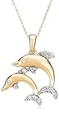 14k White or Yellow Gold Diamond Double Dolphin Pendant