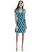PattyBoutik Women Cap Sleeve Faux Wrap Print Dress (Turquoise and Navy Blue 14 Small)