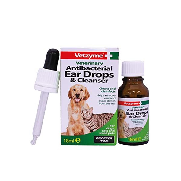 Vetzyme | Antibacterial Dog Ear Drops | Also Suitable for Cats & Small Pets | Fights Infection & Soothes Irritation (18…