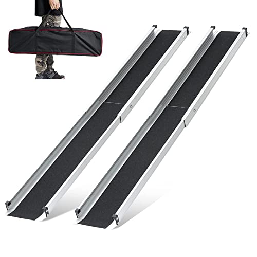 Telescopic Wheelchair Ramp 7FT 1Pair, gardhom 84" L x 7.4" W Aluminum Portable Telescoping
