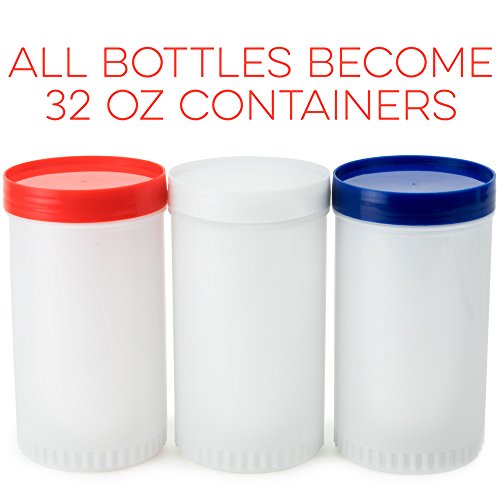 3-pack of Colorful Juice Pouring Spout Bottle Containers â€“ Mix, Pour, & Store, Plastic Barware by Cocktailor (The Patriot, Red/White/Blue)