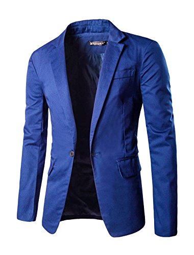 Allegra K Men Notched Lapel Long Sleeves Vent Back Casual Blazer Blue L