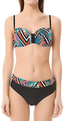 MISSWIM Women's Underwired Bikini Set Push Up Two Piece Swimsuits With Floral Print (Orange,L)
