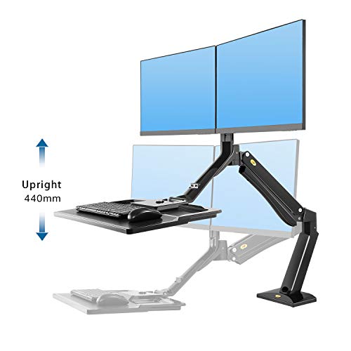 NB North Bayou Sit Stand Desk Converter Monitor Desk Mount Height Adjustable Standing Desk Workstation for 22''-27'' Monitor (Two Screens) Computer Monitor Arm with Keyboard Tray （Black - Thumbnail 2