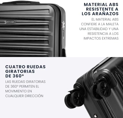 Skyspeed Line Mala de Viagem Conjunto de 3 Malas Carrinho Rodante de Malas em ABS Rígido Fechadura combinada, Pega Telescópica 4 Rodas Pretas Ryanair/Vueling/Iberia