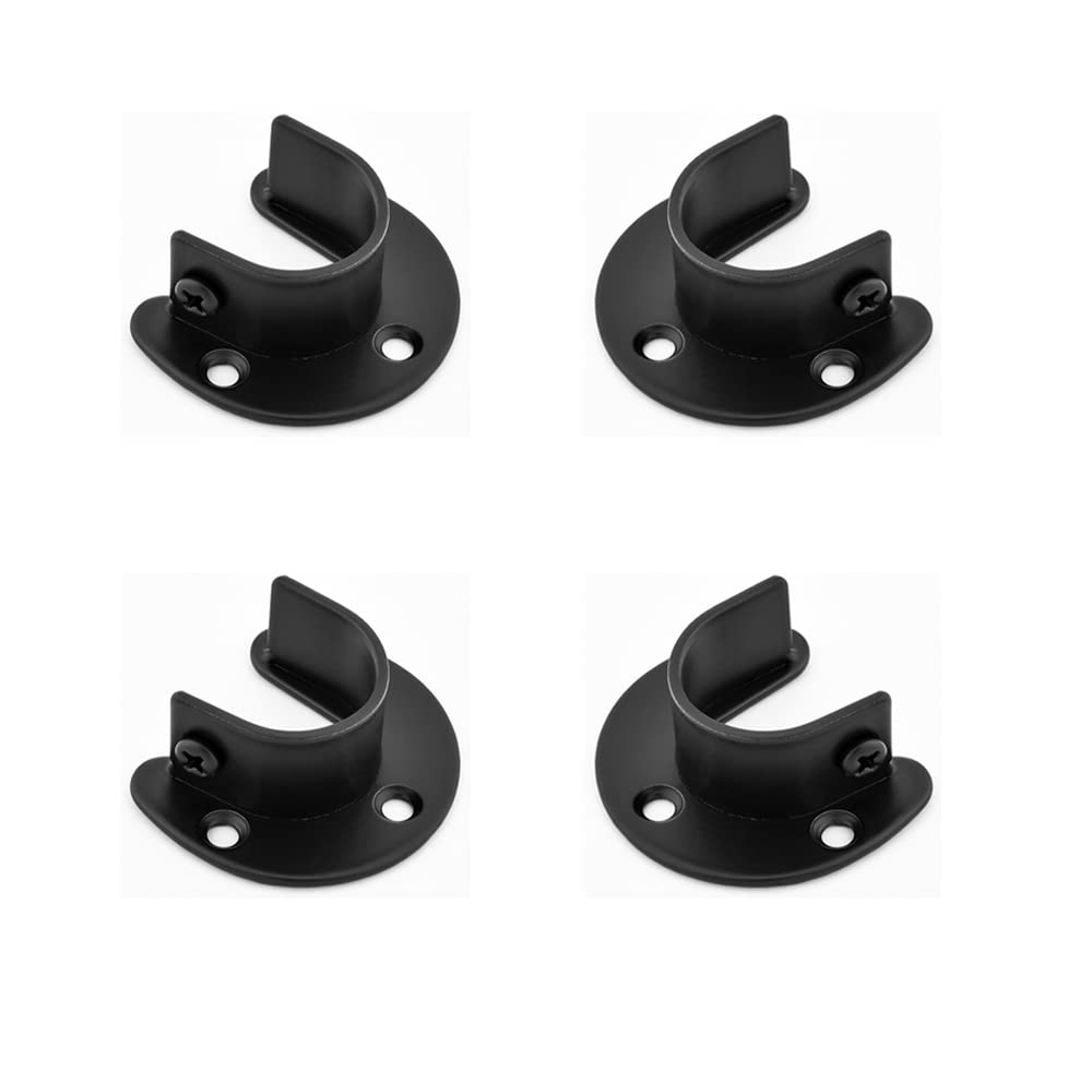 Photo 1 of FYTRONDY Stainless steel 3/4 Inch Diameter Wardrobe Closet Rod Bracket, U-Shaped Open type Socket bracket, Shower Curtain Rod Pole End Supports Sockets Flange 2 Sets (Black Edition)