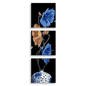 3 Panel Canvas Wall Art Flower in Black Background Home Wall Decorations for Bedroom Living Room Paintings Canvas Prints Framed - 12"x12"x3 Panels