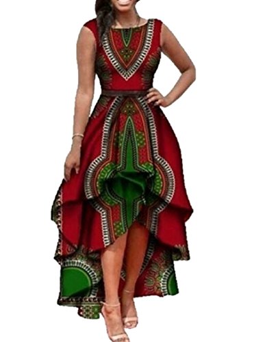 ARTFFEL-Women Fashion African Dashiki Print Sleeveless High-Low Cocktail Dress 2 L