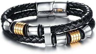 Stainless Steel Mens Braided Leather Bracelet, Lightweight Daily style, Everyday wear