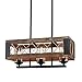 LALUZ Pendant Lighting for Kitchen Island, 3-Light Lantern Wooden Chandelier in Painted Black Metal with Clear Glass Shades & Hemp-Ropes, 24