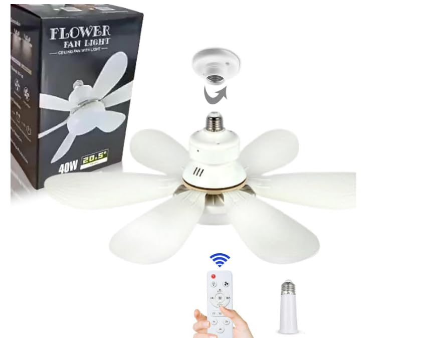 DLLHAVEALL Ceiling Fan with Lights and Remote, E27 Bayonet Screw in Ceiling Fans Lights, Dimmable Led Outdoor Lights with Fan, 52cm Small Bulb Fans for Bedroom Kitchen Bathroom Garage