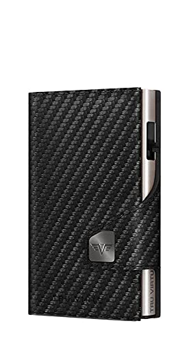 Tru Virtu® Card Holder Click & Slide Carbon Black Silber (hi-tech) I Credit Card Holder Wallet I cardholder-RFID-NFC-Protection I Wallet Made of Real Italian Leather I Purse I Slim Wallet