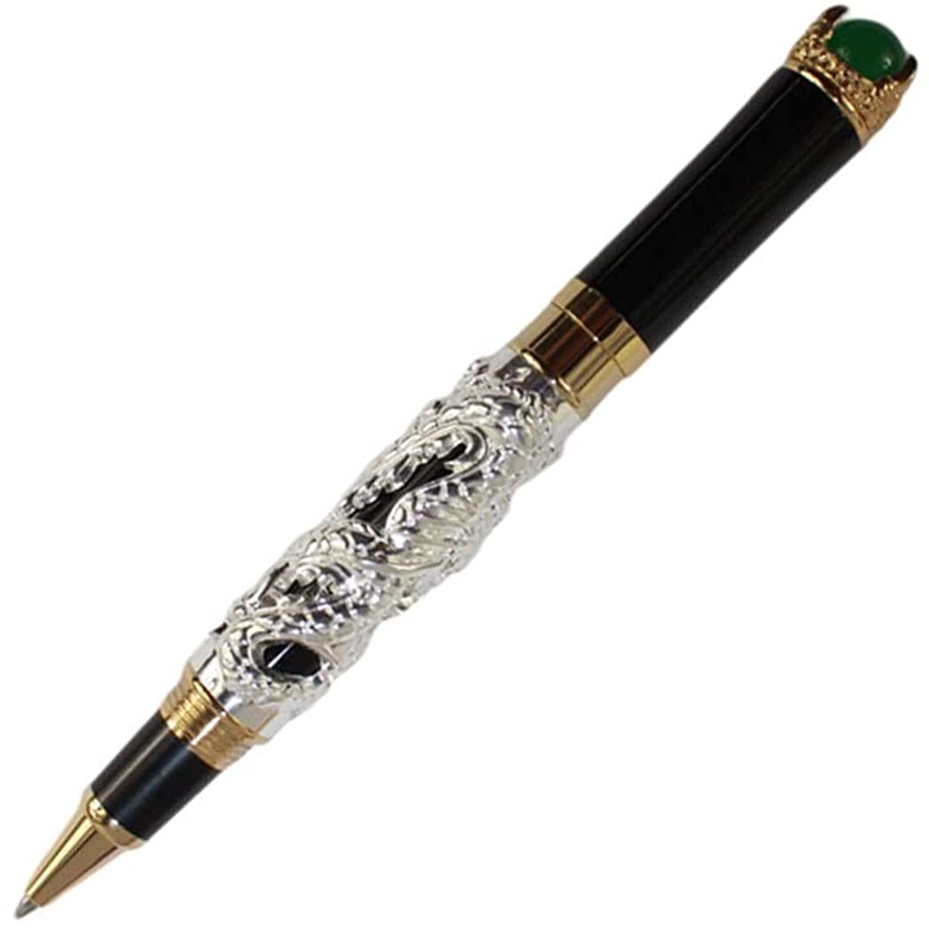 Gullor Luxury Silver Chinese Ming Dynasty Emperor Style Dragon Play Jade Ball Rollerball Pen