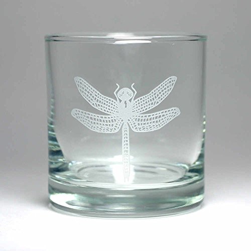 DRAGONFLY Lowball Glasses set of 2 - Dishwasher-safe etched whiskey glass