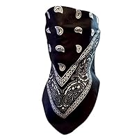 Black and White Paisley VELCRO®Brand Adjustable Close Bandanna Mask Face Cover Reversible Dust, Bug Mask, Sun and Exhaust Protection, Motorcycle ATV Rider Hand Made By My Skull Store