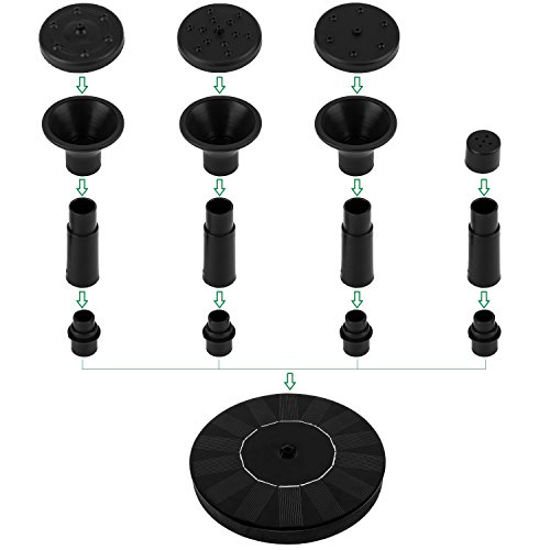 Solar Fountain Pump, 1.4W Free Standing Water Fountain Pump Kit with 4 Different Spray Pattern Heads for Bird Bath, Fish Tank, Small Pond and Garden