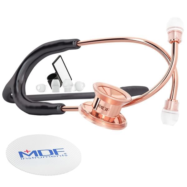 MDF Instruments, MD One Stainless Steel Premium Dual Head Pediatric Stethoscope, Black Tube, Rose Gold Chestpieces-Headset, MDF777C-RG11