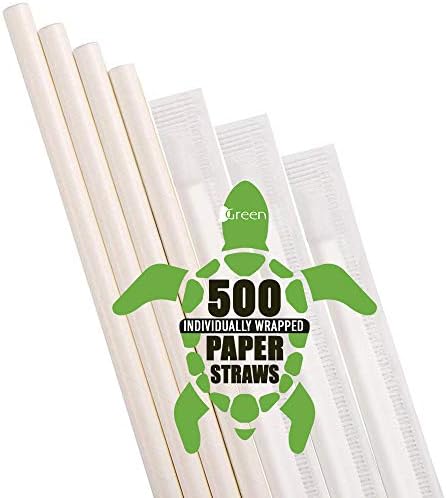 Paper Straws Individually Wrapped Dye-Free White Biodegradable and Compostable Eco-Friendly Drinking Straws for Restaurants, Cafes or Art Projects - Bulk Pack of 500