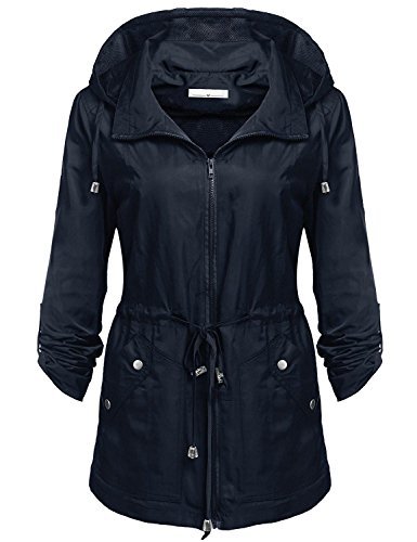 Elever Women's Detachable Hooded Drawstring Anorak Military Utility Jacket Dark Blue XL
