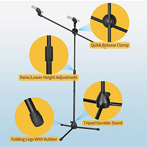 image for Moukey Microphone Stand, Tripod Boom Arm Floor Mic Stand, Height Adjus
