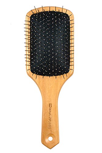Natural wooden massage hair brush, metal bristles with …