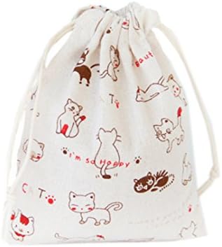 Riverer 12 PCS Cute Cats Wedding Candy Cotton Gift Bag Pouch Sack Party Favors with Drawstring, Various Size, 14x16cm (5.5x6.3 Inches)