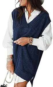 HOTAPEI Sweater Vest Women Oversized V Neck Sleeveless Sweaters Womens Cable Knit Tops