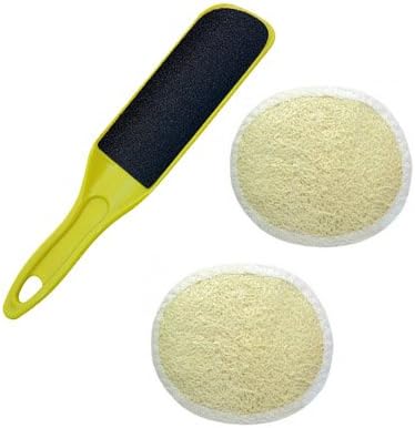 1 Lixa De Pé + 2 Bucha Vegetal - Mista Para Banho | 1 Foot Scrapper + 2 Natural Loofa Exfoliating Bath Sponge (Colors MAY Vary)