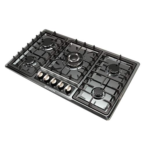 34 inch Gas Cooktop 5 Burner Built In Gas Cooktop, Black Titanium