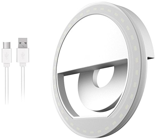 Selfie Light, BESTTY Super Slim [Rechargable Battery] Selfie Ring Light for Camera Selfie LED Camera Photography Light, Protection Eyes Natural Light (White) contain Silicone Makeup Sponge