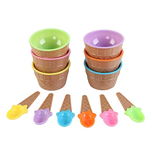 MonLiya 6 Pcs Ice Cream Dessert Bowls Ice Cream Scoop Set Sundae Cup Milkshake Cup Colorful Salad Dishes Fruit Salad Sundae Snack Frozen Yogurt Bowls Kit Home Kitchen Party Accessories