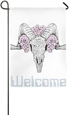 XiaMuXiaGua Long Polyester Garden Flag Banner FashionCool Bones Of A Lamb With Rose Flowers Spiritual Oriental Creepy Boho Graphic Decorative Flag For Wedding Home Garden Decor Game 1218inch
