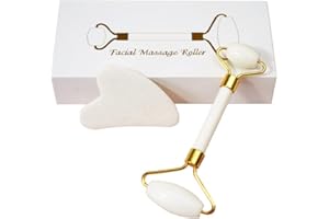ReallyCare Jade Roller for Face & Eyes- Anti-aging Double Head Set Natural Facial Massager Silent Roller Jade Gua Sha, Beauty