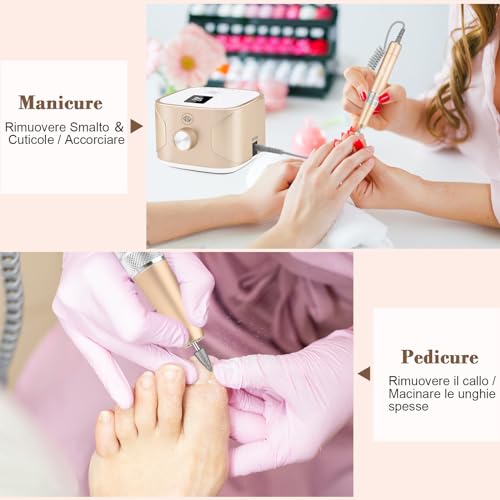 Kredioo Professional Nail Drill 35000RPM, Nail Cutter, Electric Nail File, Manicure and Pedicure, Electric Drill for Removing Gel/Nail Polish, Gold
