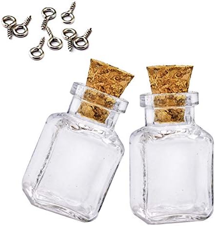 LEFV Mini Cork Top Glass Bottle Vial Charm Kit 1 Inch - 25pcs Clear Wishing Bottles with Corks and Eye Screws - Miniature Empty Sample Jars Message Bottle Small Tiny Size (25pcs-Cube)