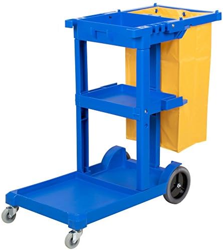 Janitorial Cleaning Cart with 3 Shelves and Vinyl Bag