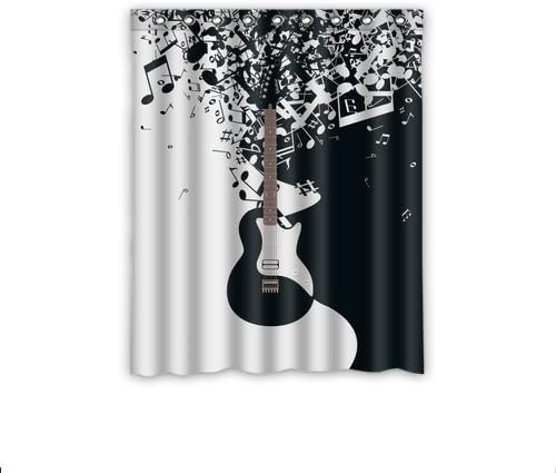 Hot Fashion Cool Music Theme White and Black Guitar and Music Note Window Curtain 52"x63"(One Piece)