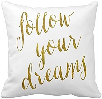 SIXSTARS Follow Your Dreams Quote Yellow Zippered Pillow Cushion Case Throw Pillow Covers 16"x16" One Side