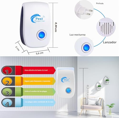 Ultrasonic Mosquito Repeller, 6 Pack Electronic Mosquito Repellent Pest Control, Ultrasonic Pest Repeller for Anti Mosquito, Flies, Mice, Cockroaches, Spiders, Rodents