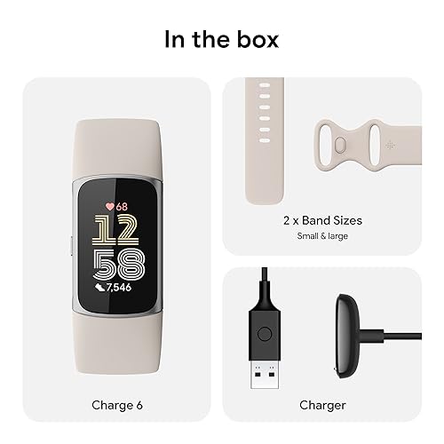 Fitbit Charge 6 Fitness Tracker with Google apps, Heart Rate on Exercise Equipment, 6-Months Premium Membership Included, GPS, Health Tools and More, Porcelain/Silver, One Size (S & L Bands Included) - Image 8
