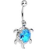 Brilliant Blue Swimming Turtle Belly Ring