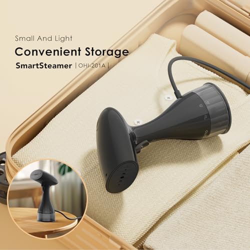 Oraimo 1500W Steamer Iron with Lint Brush, 220ML Detachable Water Tank, 35s Fast Heat Up, 22g/min Clothes Steamer,LED Steam Indicator, Metal Plate 2M Cord Diamond Texture Travel Steamer All Fabrics