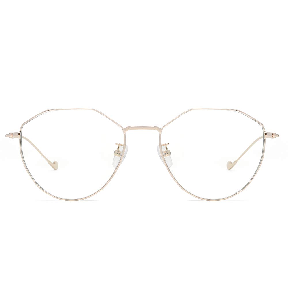 Cyxus Blue Light Blocking Metal Frame Computer Glasses for Anti Eye Fatigue Headache, Retro Metal Frame Eyewear for Women 8009T06(Gold)