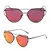 Anywa Fashion Twin-Beams Classic Women Metal Frame Mirror Sunglasses Cat Eye Glasses (Gold, Red)