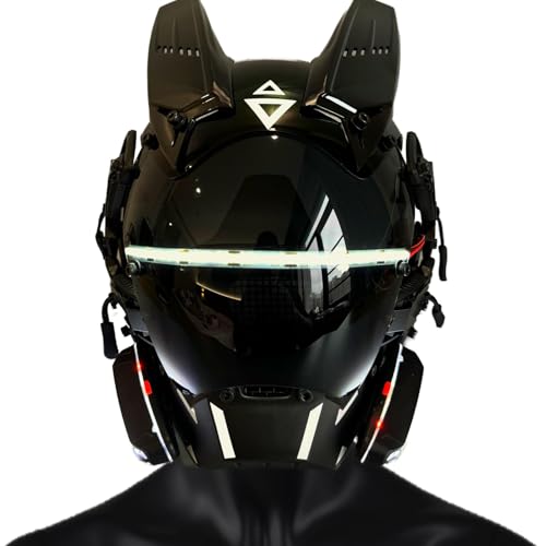 JOIN DAN Máscara punk para adultos, máscara de cosplay de Halloween, regalo de fiesta, con LED intermitente, máscara de traje fresco para hombres, casco (blanco)