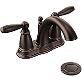 Moen Brantford Oil-Rubbed Bronze Two-Handle Low-Arc Traditional Centerset Bathroom Faucet with Drain Assembly, 6610ORB
