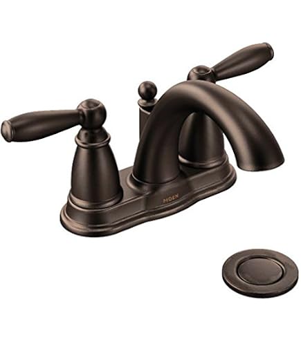 Moen Brandtford TV6620BN - Grifo de lavabo de baño de arco alto de níquel cepillado con dos manijas para configuraciones de 3 agujeros con válvula incluida, TV6620BN