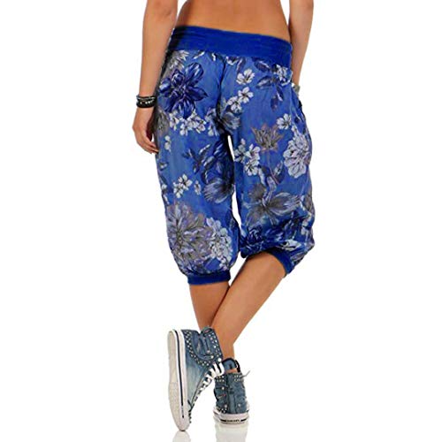 vermers Women Fashion Print Threaded Pants - Women Casual Loose Bandwidth Wide-Leg Pants Trousers(3XL, Blue)