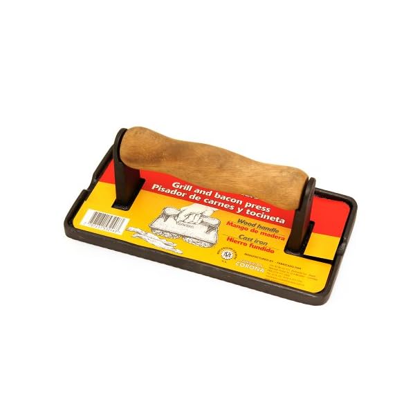 Victoria Bacon Press and Meat Weight, Heavyduty Cast Iron with Wood Handle, Burger Press Cast